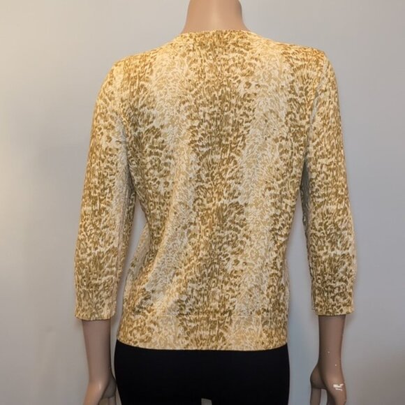Talbots Animal Print Cardigan Sweater Crop Sleeve Button Front Petite Size Large - Picture 5 of 11